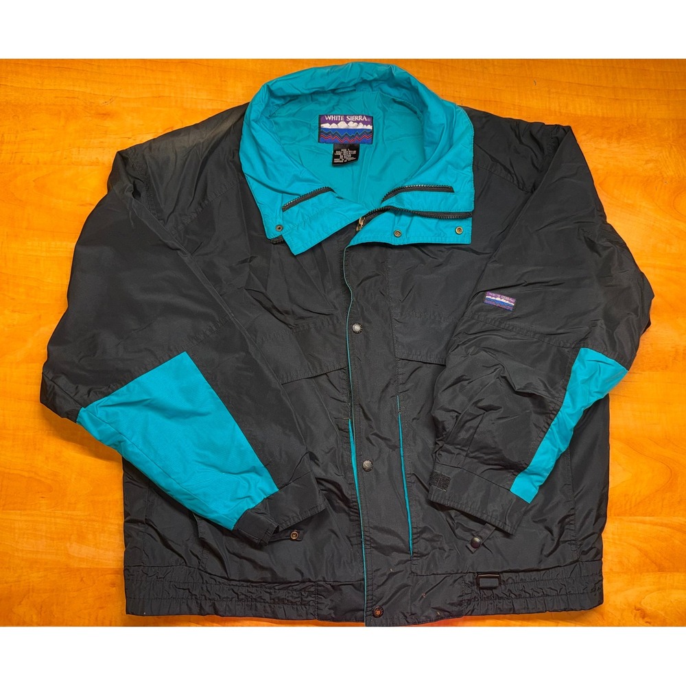 Vintage White Sierra Windbreaker Jacket Mens Large Black Teal Colorblock 90s